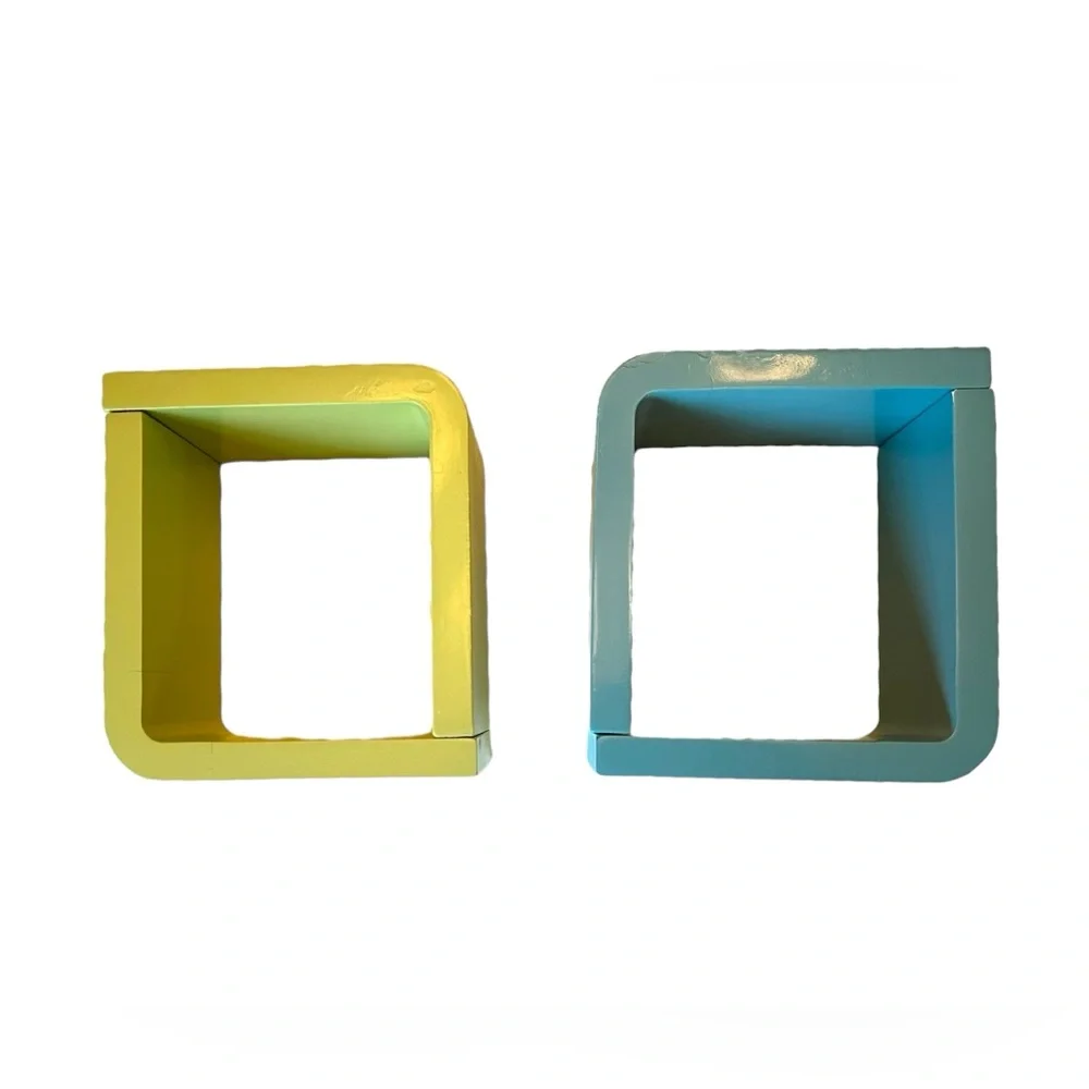 VTG Mod 4 Pc L-Shaped Wall Book Trinket Shelf Lot Lime Green & Aqua Blue